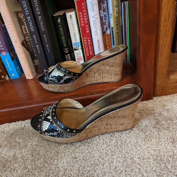 𝅺thalia sodi faux snakeskin slide wedges sz 7.5 euc - Picture 7 of 8